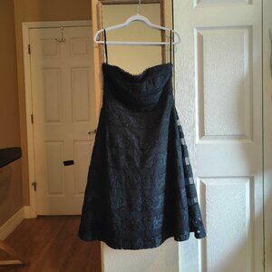 White House Black Market Black Striped Lace Overlay Dress Size 12 NWT